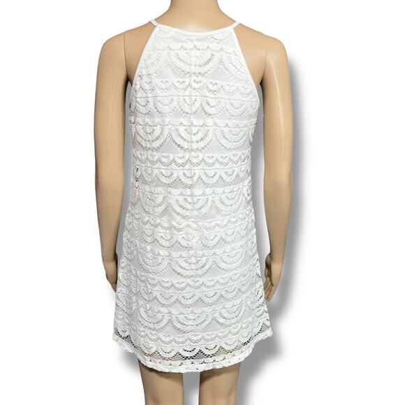 Lily Rose Womens Lace A Line Dress Mini Length V Neck Halter Top White Small - Picture 3 of 10